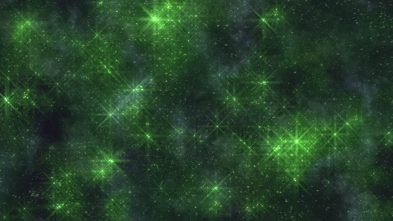 Vibrant green stars illuminate enchanting dark background