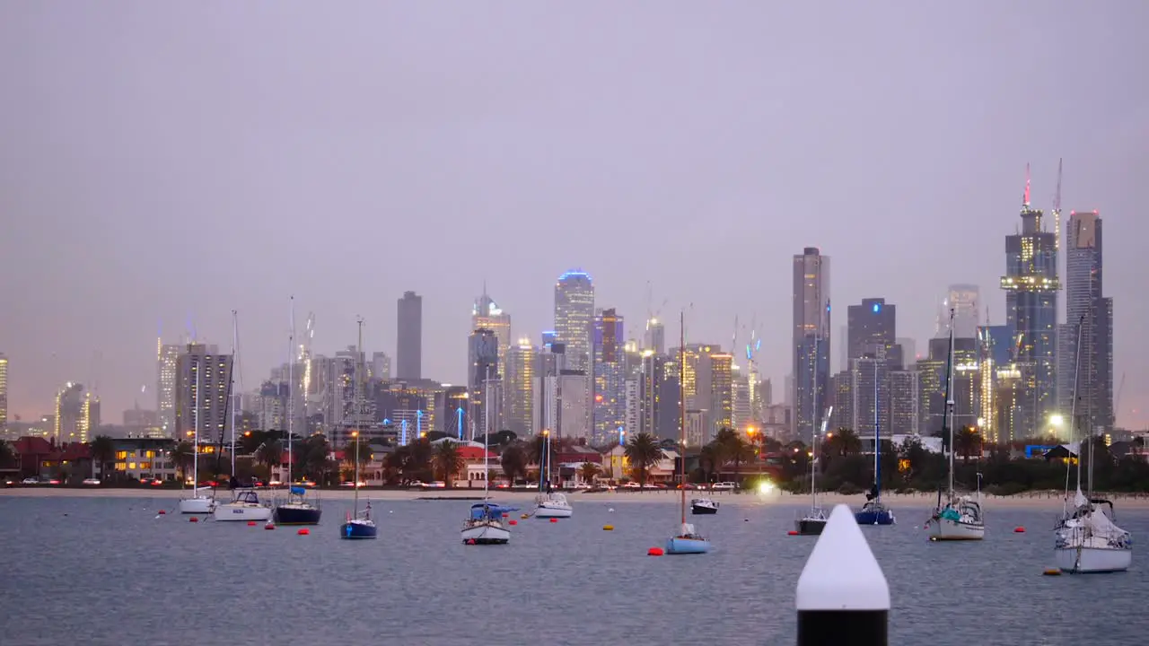 Melbourne cbd day to nighttime timelapse from St Kilda Pier beach