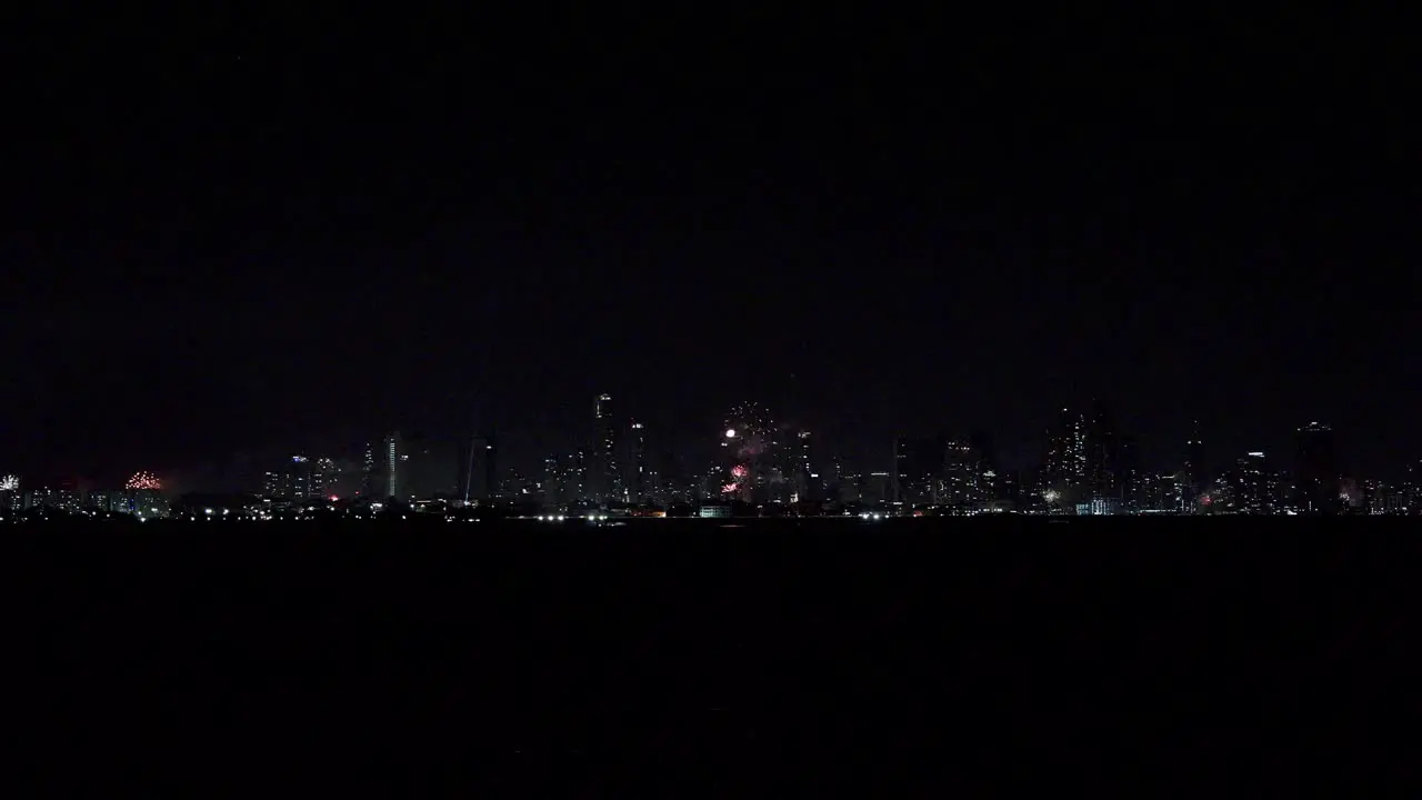 Panama City with Fireworks everywhere on New Year's Eve at midnight