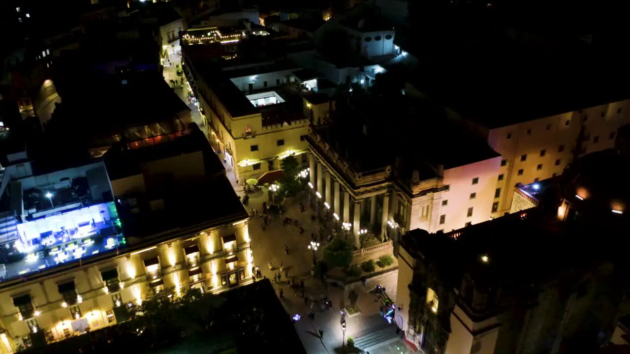 Birds Eye View of Teatro Juarez in Guanajuato City Mexico at Night