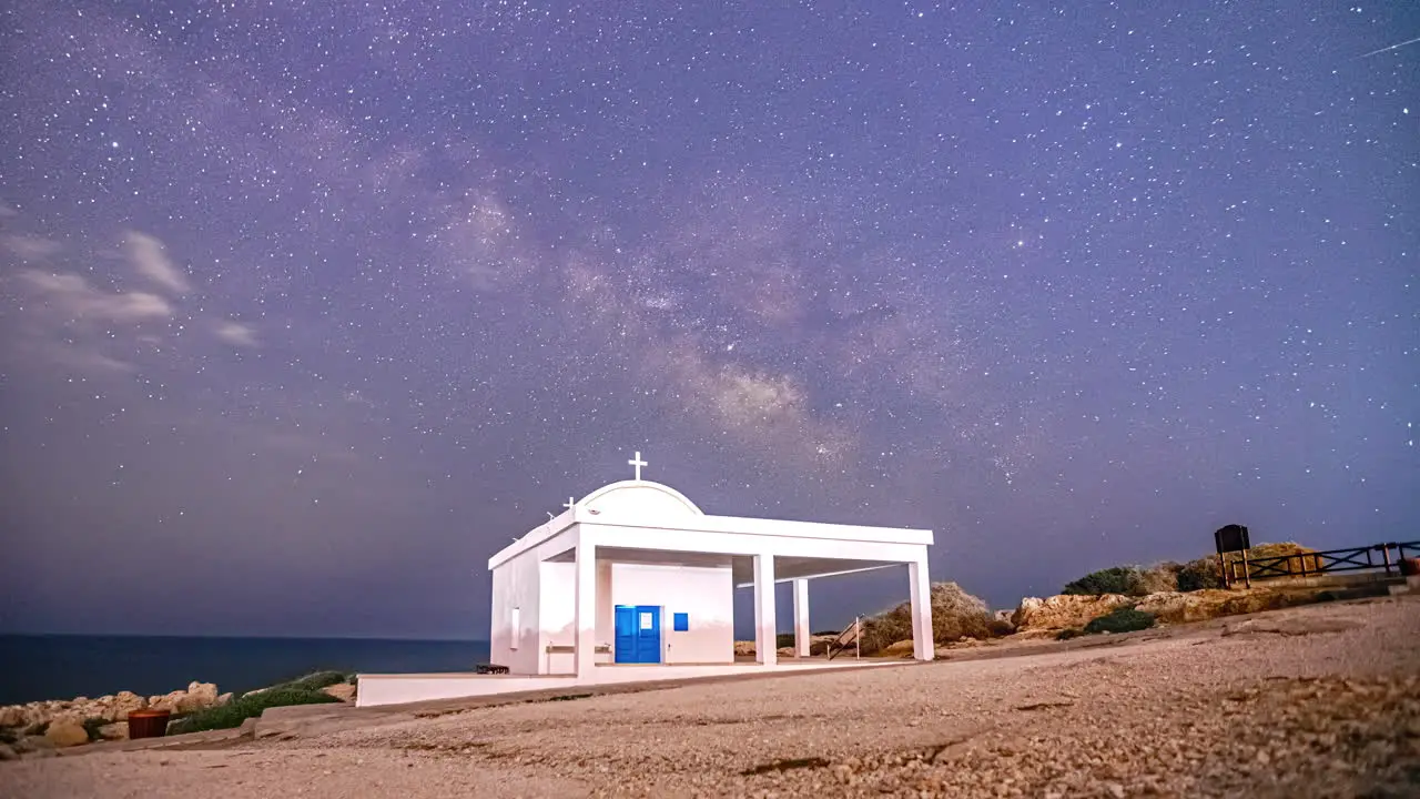 Milky Way time lapse behind the Ayioi Anargiroi Church in Cyprus