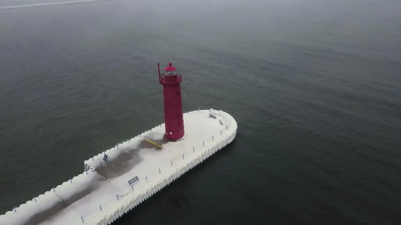 An icy lighthouse walkway in Winter