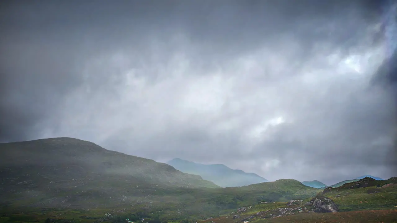 Irish Landscape in Killarney County Kerry Ring of Kerry Scenic View Overcast Weather and Stormy Skies