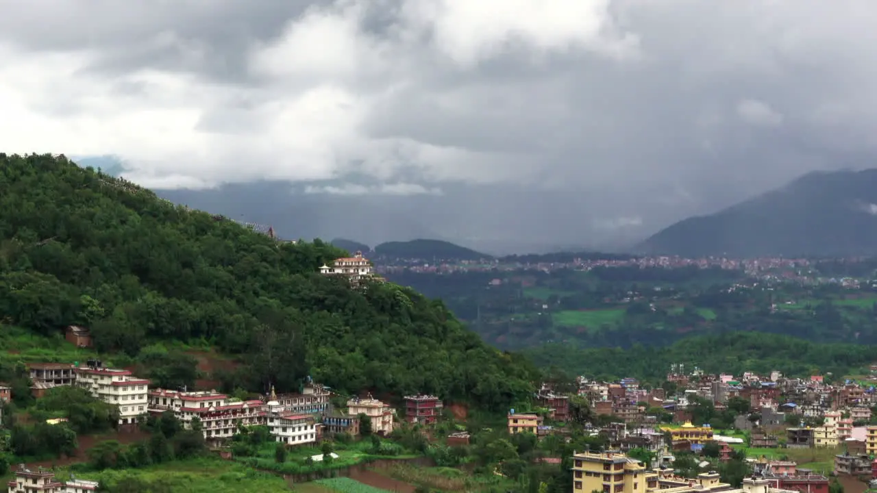 A view of rain storms over the Kathmandu Valley of Nepal