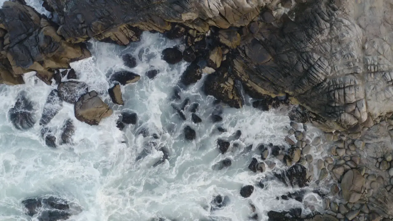 4K overhead of the rough coast line at Point Pinos California