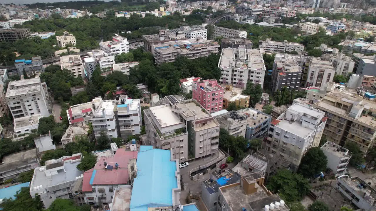 Afternoon 4K Aerial video of Hill top colony Banjara Hills and Khairtabad is an urban residential and commercial centre in Hyderabad Telangana India