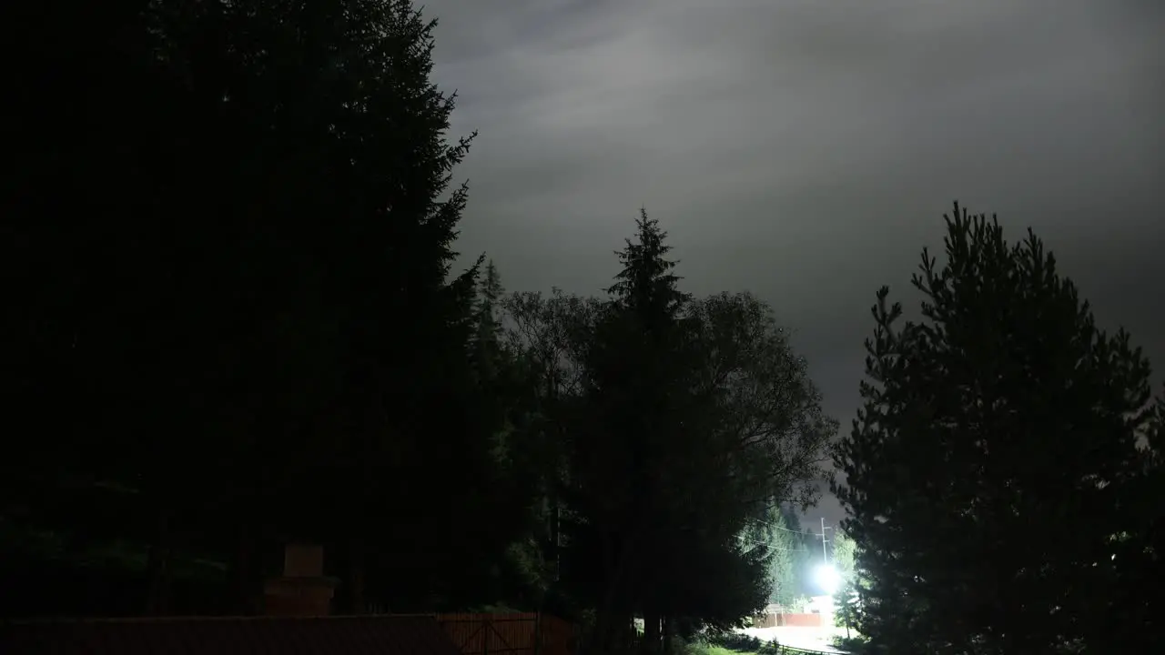 Nightlapse Motion Of Clouds Over The Trees At Night