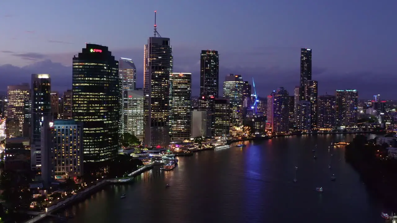 The Beautiful and Peaceful View Of Brisbane City in Australia During Nighttime Aerial Shot