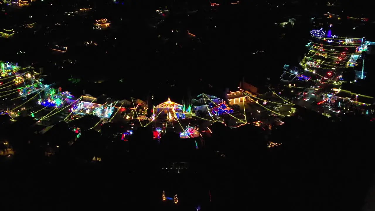 Valencia winter wonderland neighborhood illuminated Christmas time top down aerial view