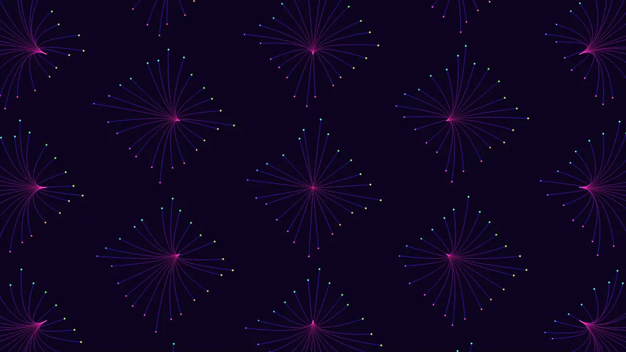 Neon cubes pattern in symmetry rows with neon color on dark space