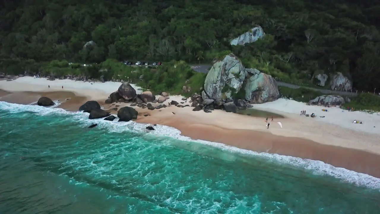 Aerial Shot of Waves Washing Ashore on Beach North of Rio De Janeiro Brazil