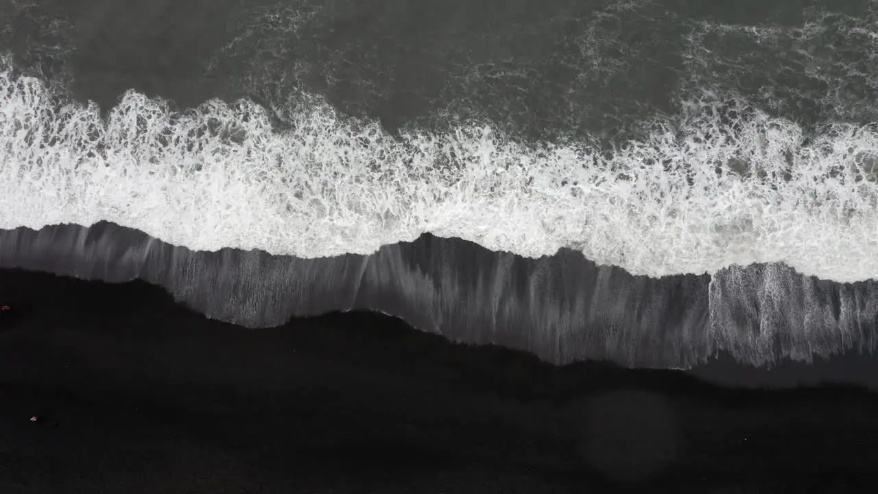 Aerial Top down shot of Reynisfjara beach big waves