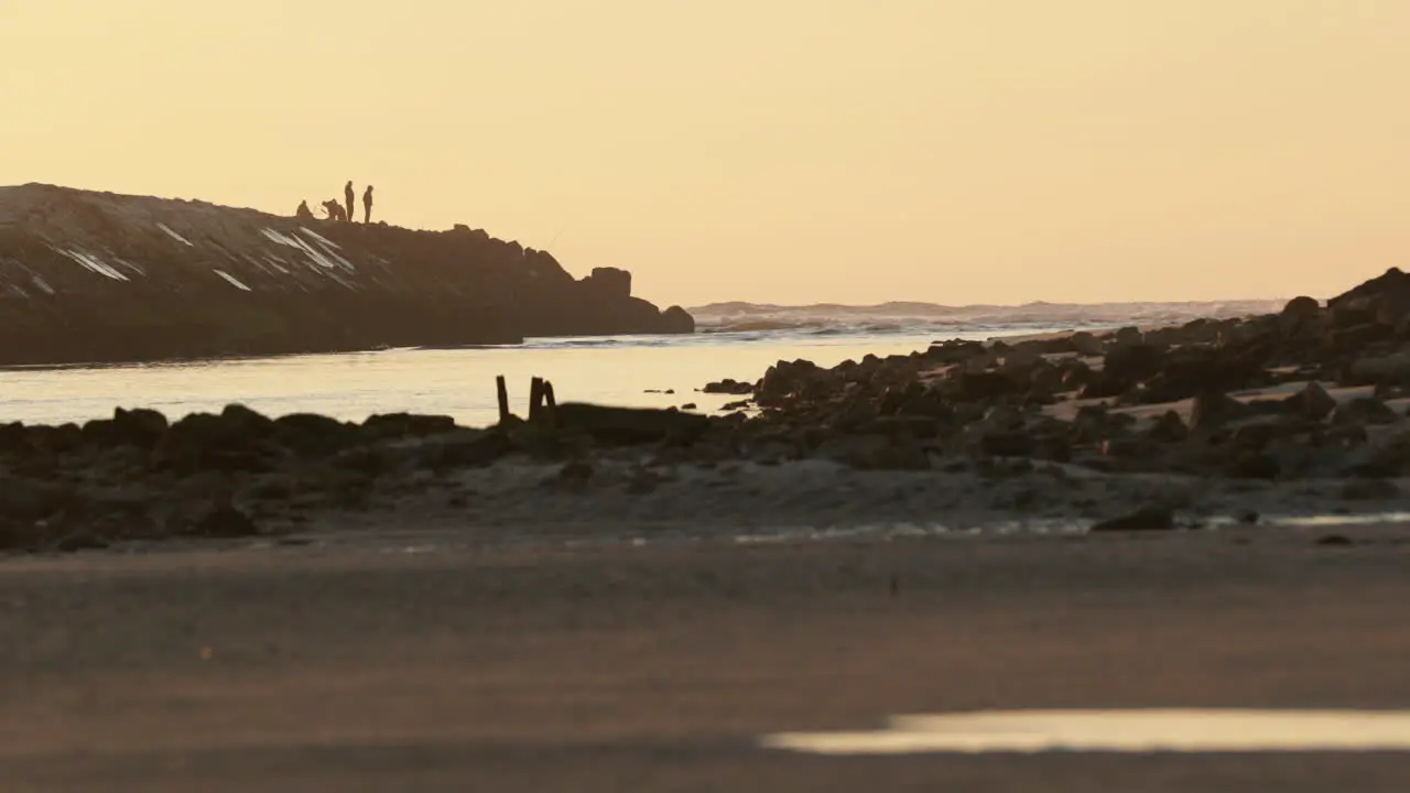 Scenic View of Sea Waves In Vieira Beach Portugal At Sunset wide shot