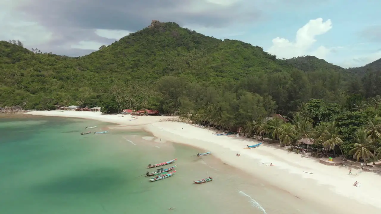 Long tailed boats anchored in the beach in Ko Pha-ngan District Surat Thani Thailand Asia