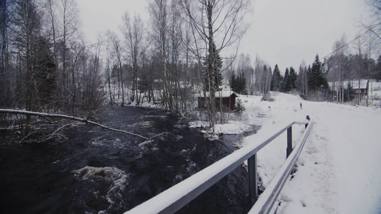 Winter dark blue river in slow motion with waves