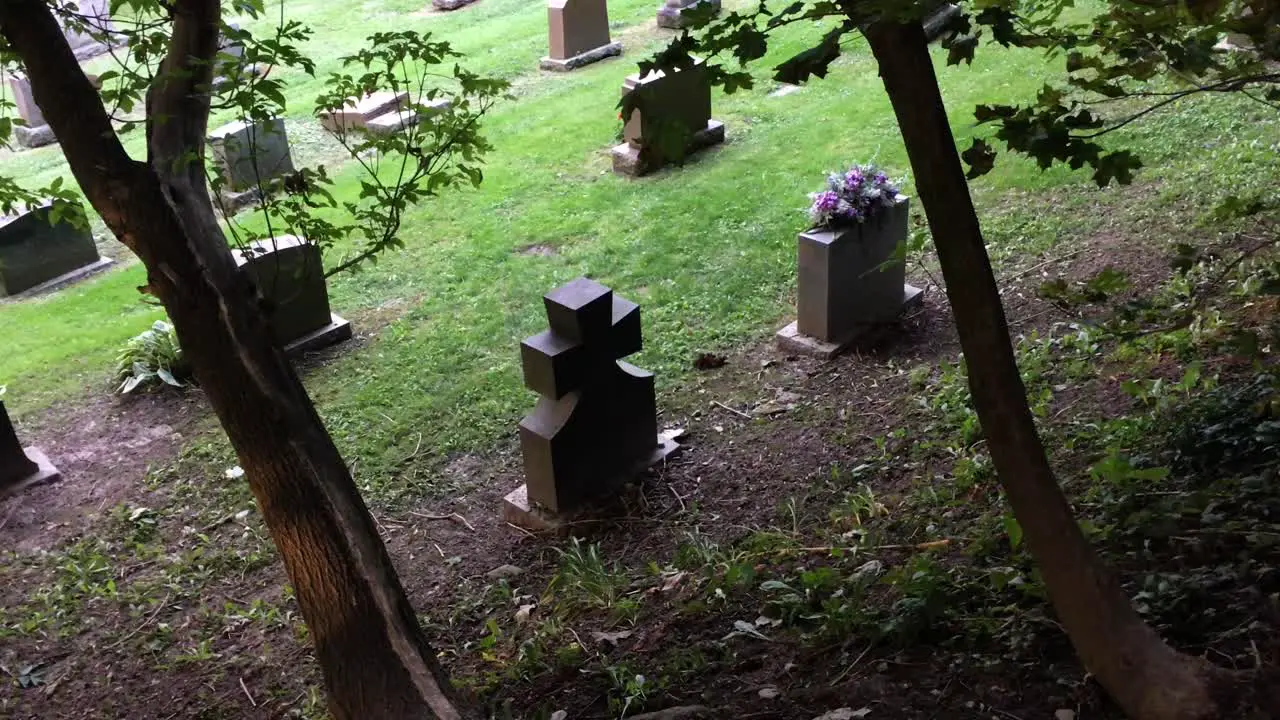 Black blank tombstone high angle zoom Prospect Cemetery