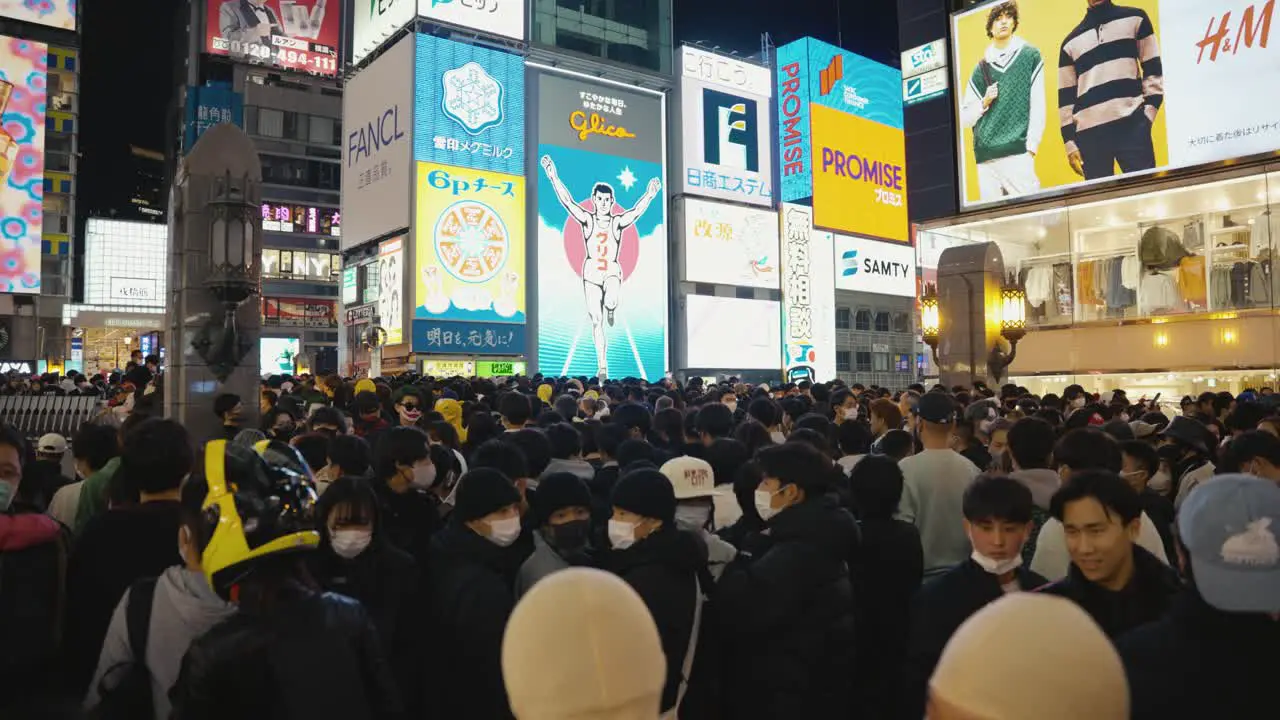 Halloween Night in Osaka Ebisu Bridge Packed with Crowds of People