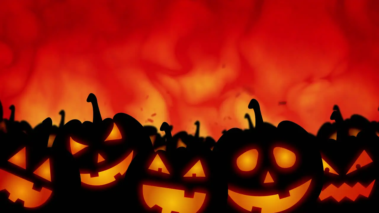 Animation of fire burning over halloween jack o lanterns