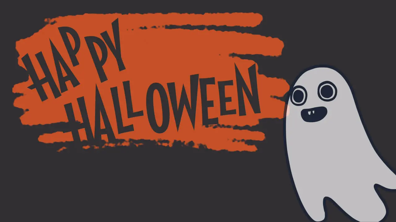 Animation of halloween greetings with ghost on orange and brown background