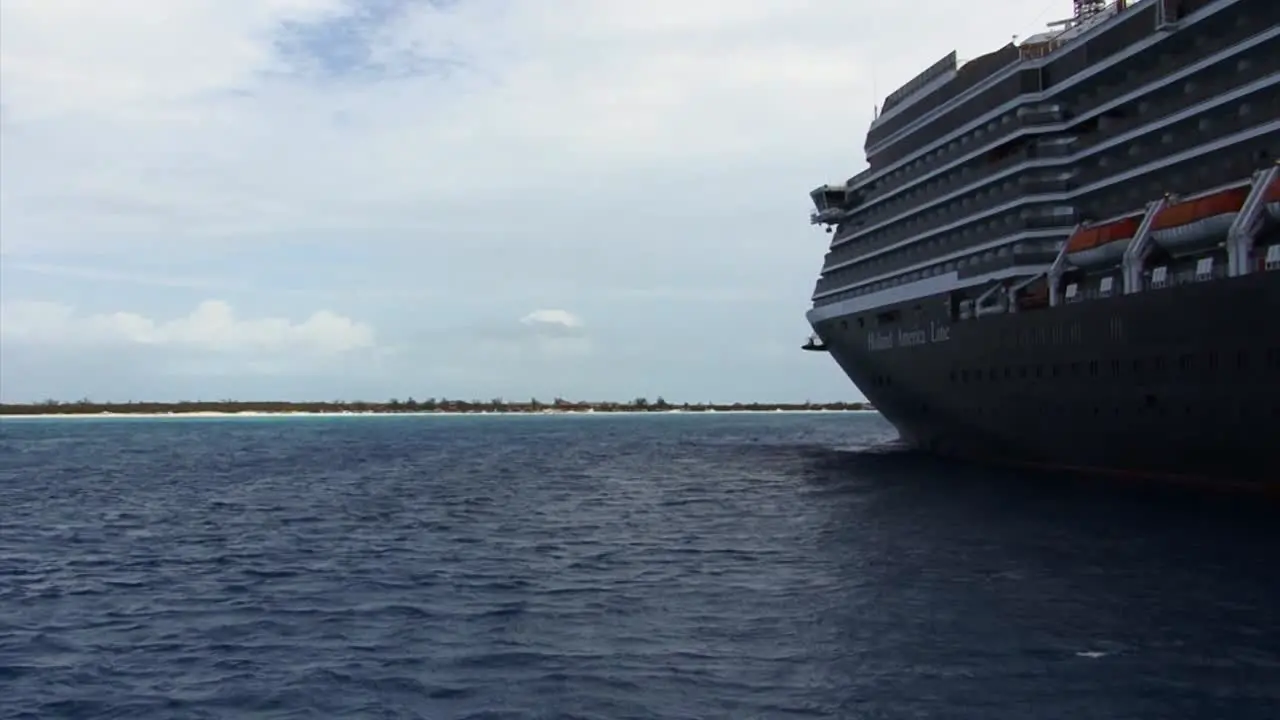 Holland America Line Cruise ship anchored near Half Moon Cay island