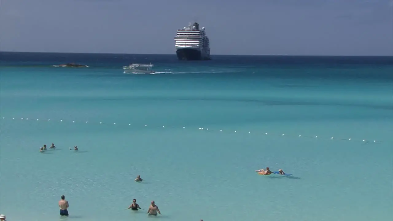 Cruise ship Nieuw Amsterdam anchored near Half Moon Cay island