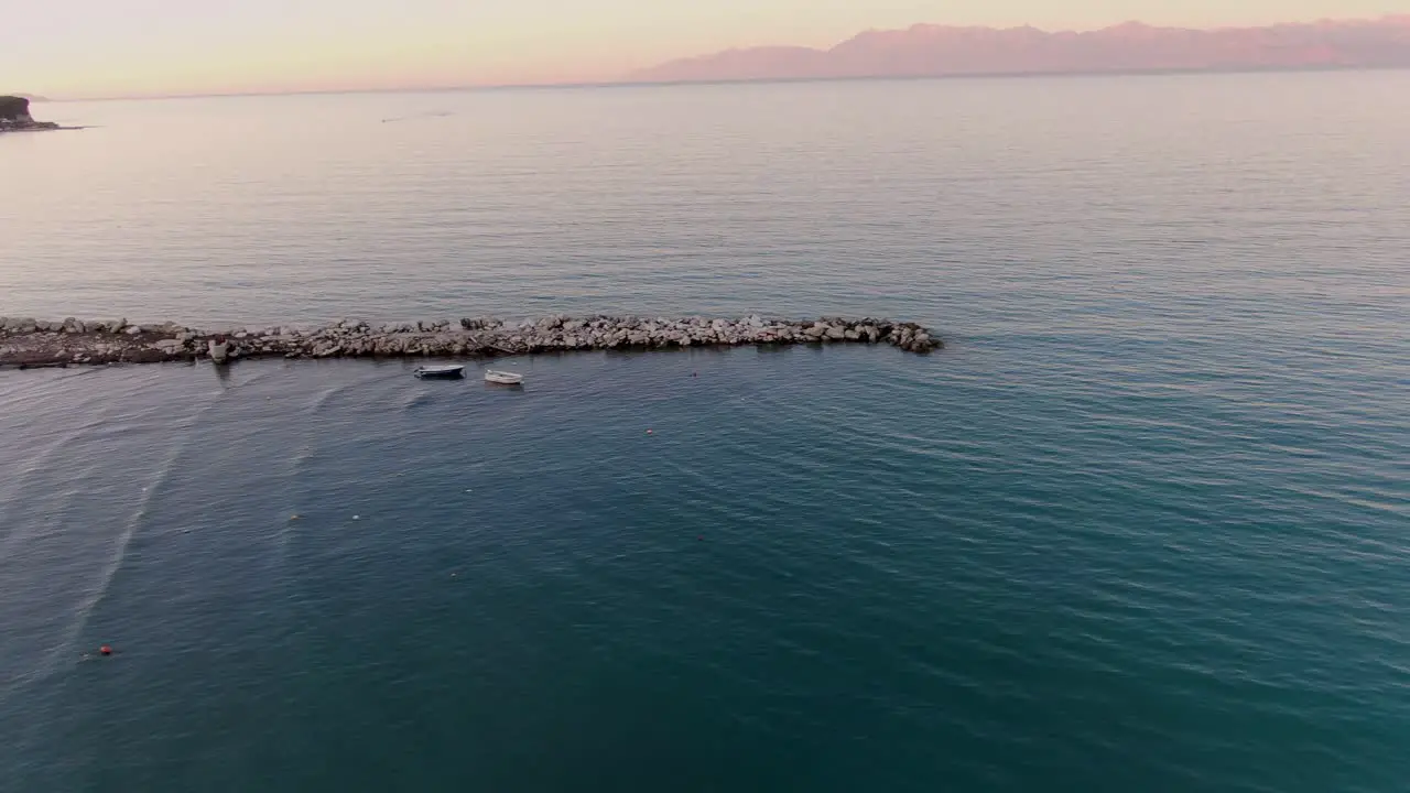 roda beach harnour in corfu drone view