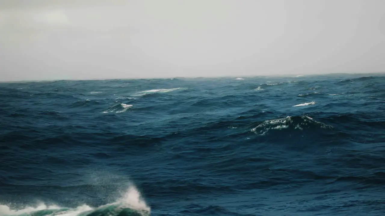 Stormy sea and breaking waves on a foggy day