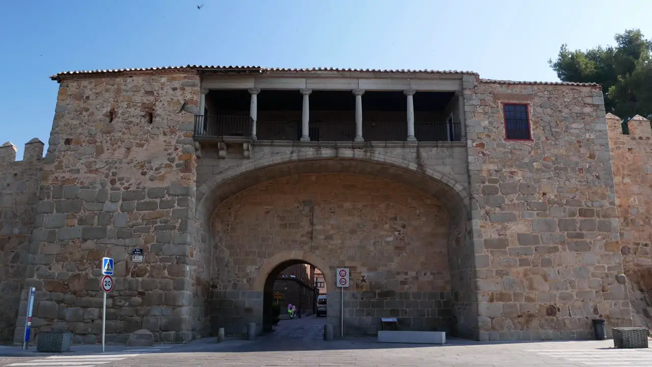 Tilt down shot of Rastro gate in the magnificent fortified town of Ávila