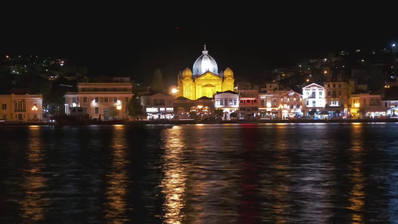 Mytilene time lapse at night cathedral in center of frame