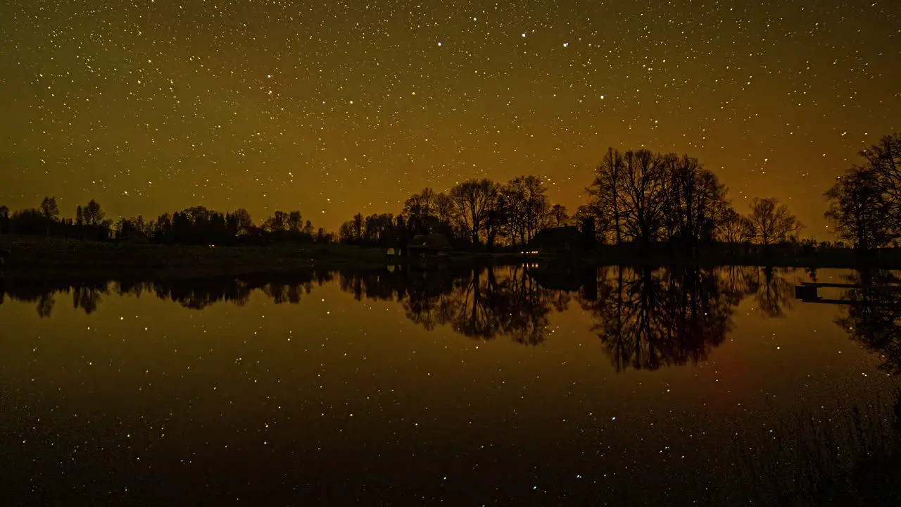 Milky Way Galaxy sky reflecting on calm lake water fusion time lapse