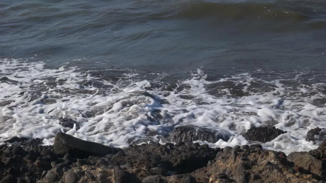 Sea Wave Hit The Rock Shore Sand Beach