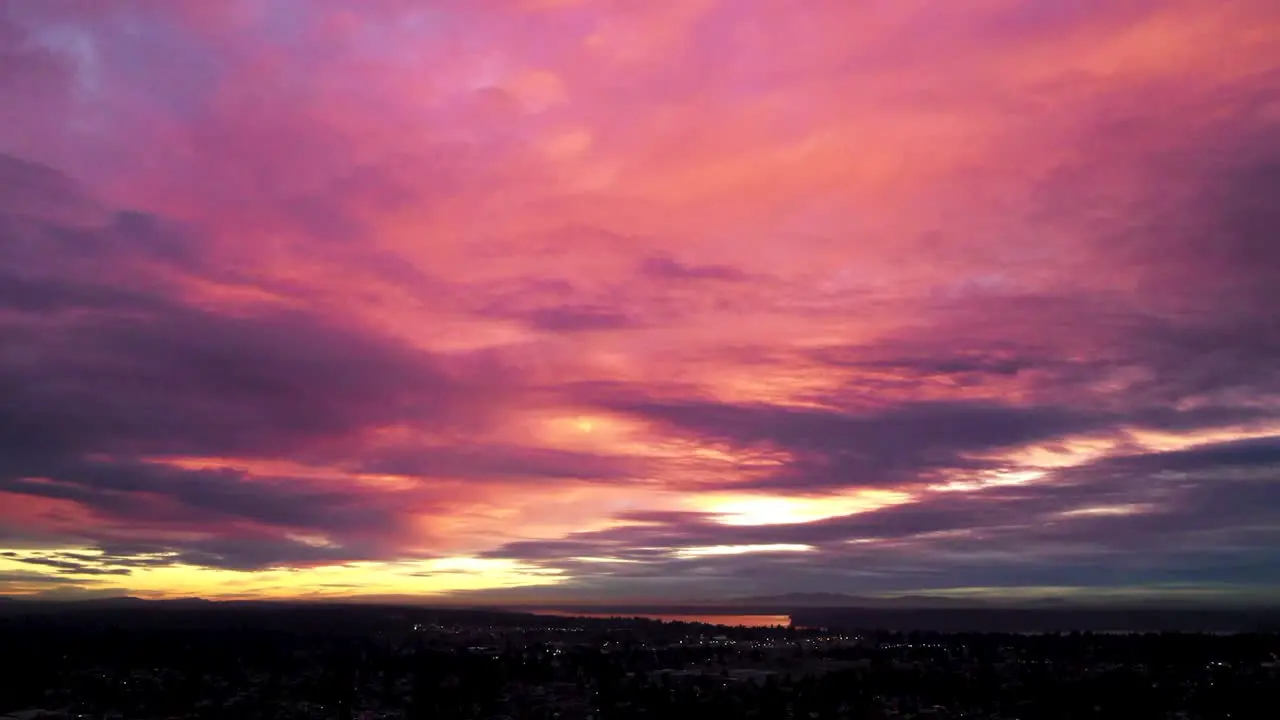 Dramatic Sky During Sunset Over The City Dusk to Night Timelapse