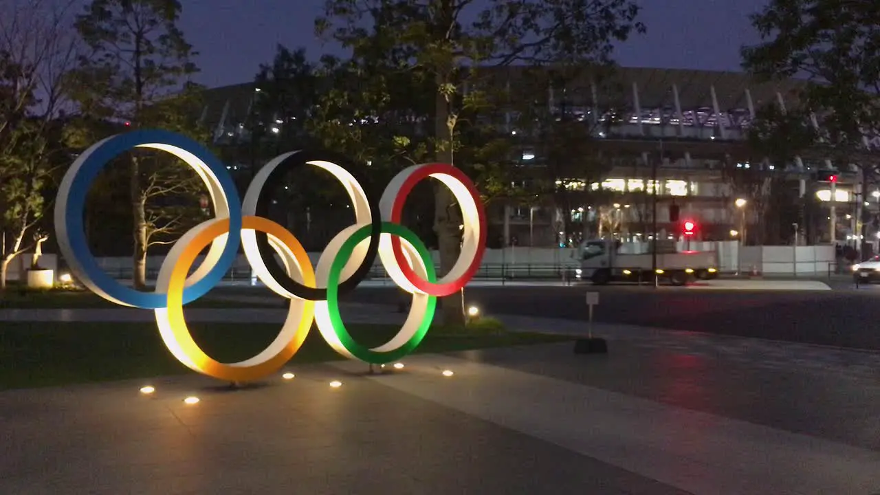 Olympic Rings In Front Of New National Stadium