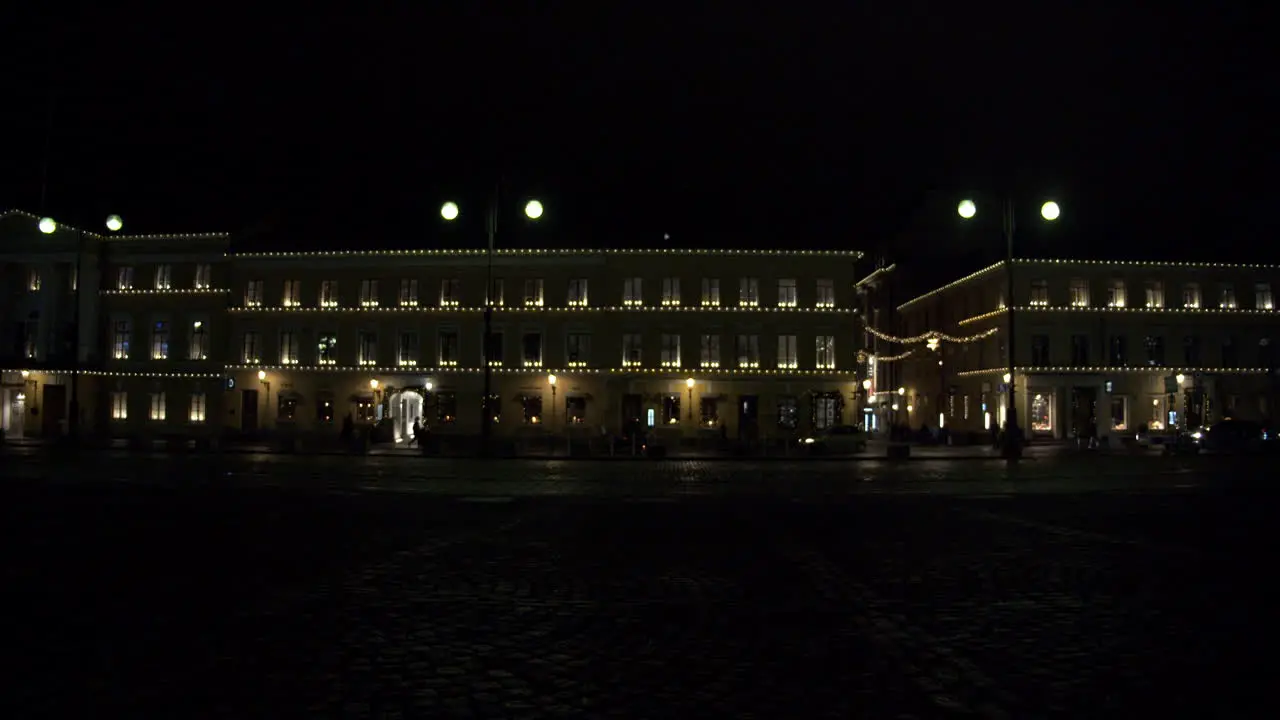 Christmas decorations on buildings facade