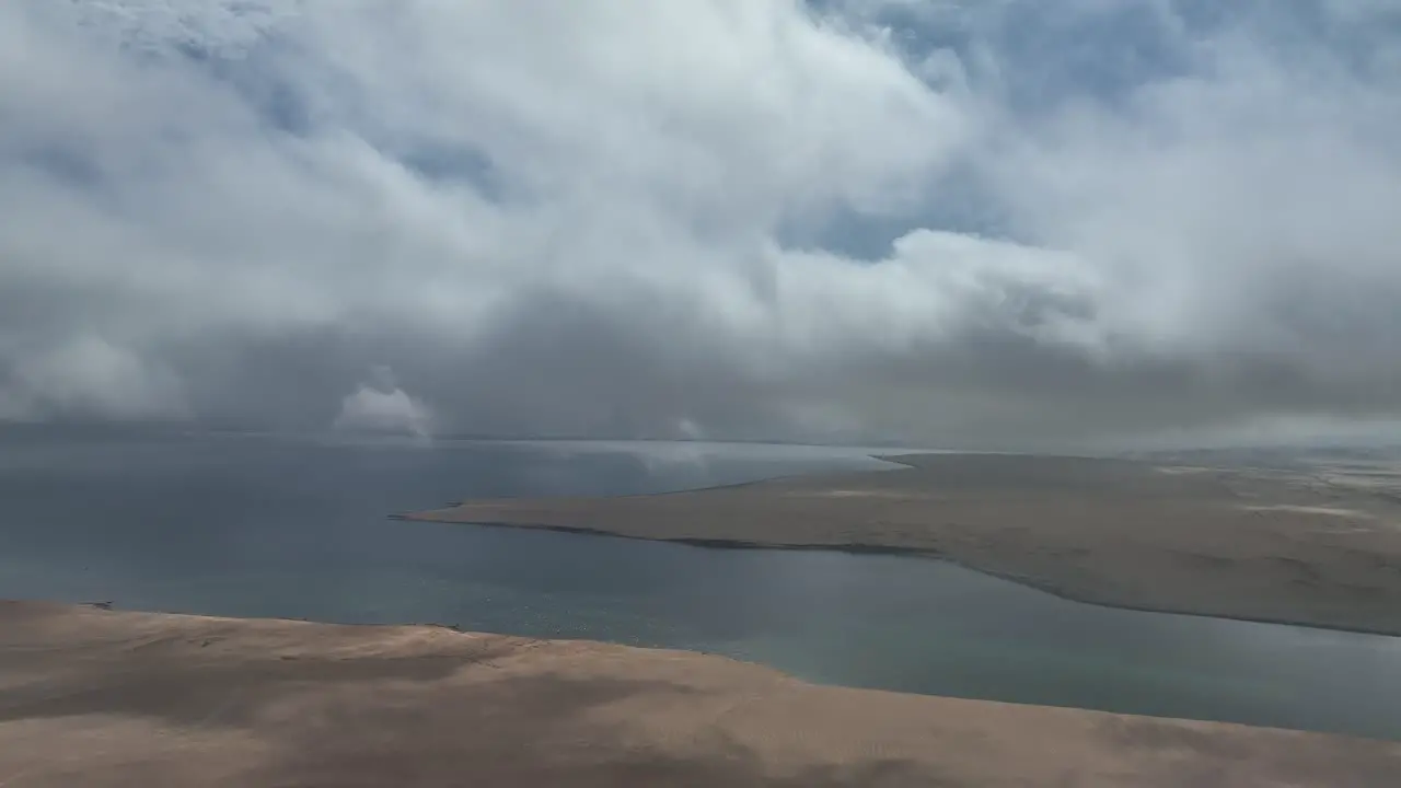 Cinematic Shot Of White Clouds Over Wide Lands On Sea Lima Peru