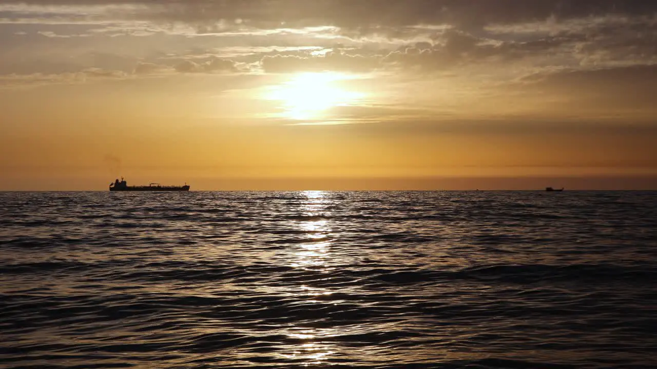 Ship on Mediterranean Ocean Water off Coast of Lebanon Static