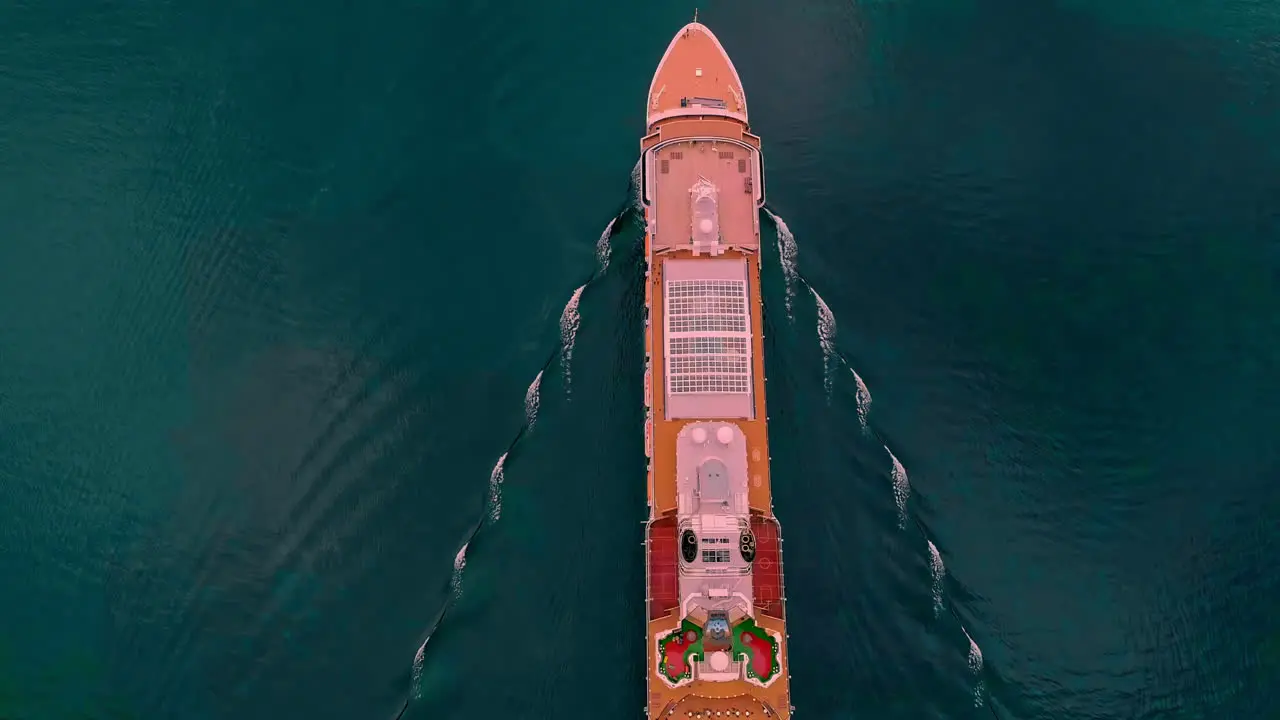 Incredible drone footage of cruise ship navigating in blue sea waters