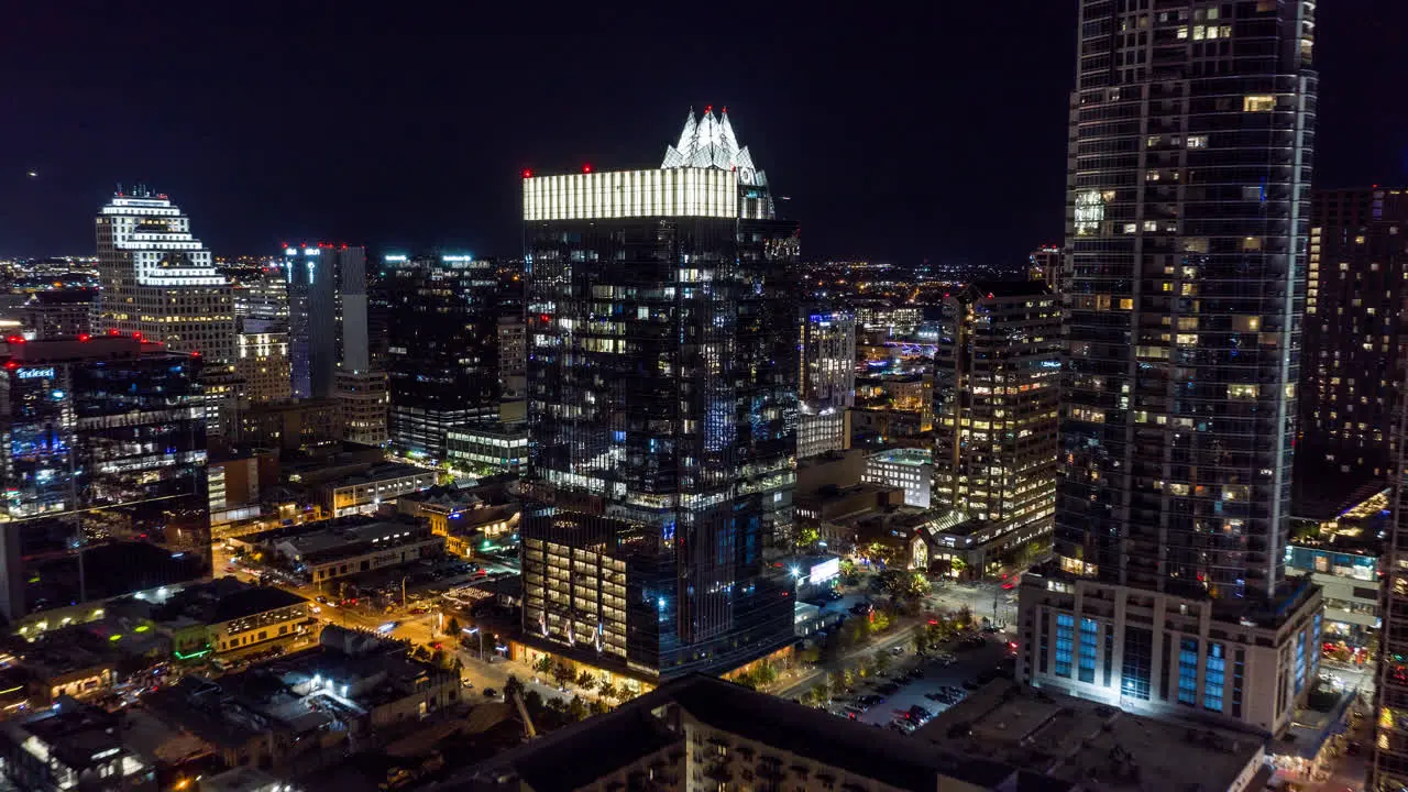 Downtown Austin at night over lake