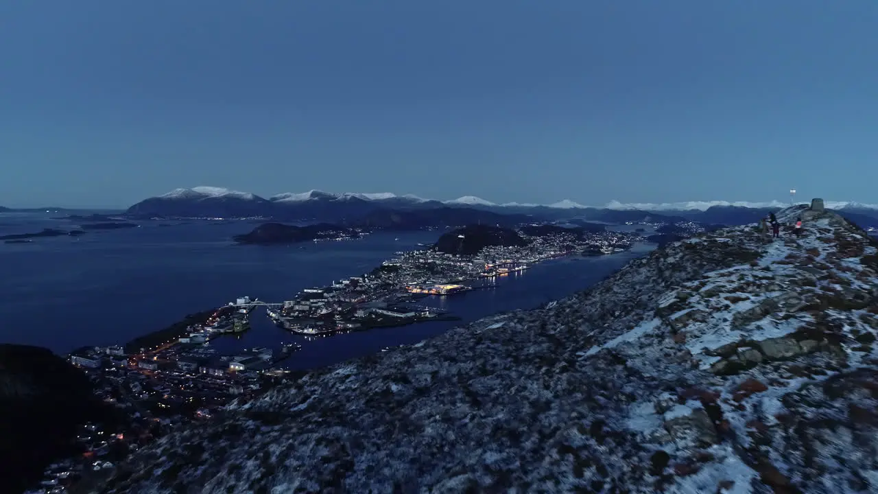 Scenic night aerial view from over mountain of Alesund Norway