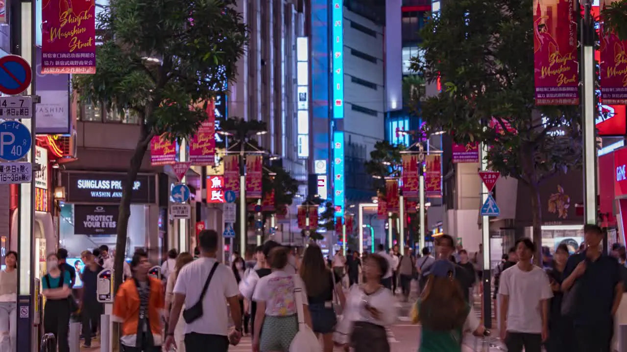 Night Time Lapse of Downtown crowds at the walking street at Musashino Street In Shinjuku Tokyo Japan