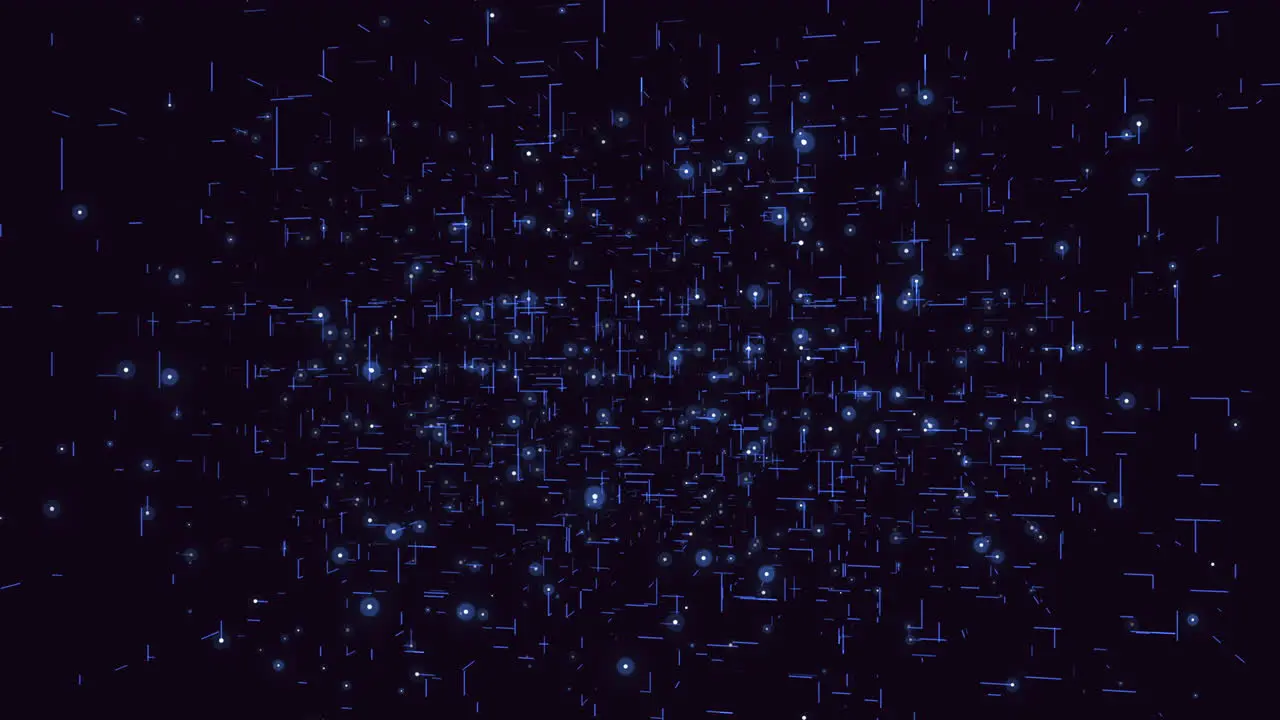 Futuristic matrix cube with blue grid and dots in galaxy