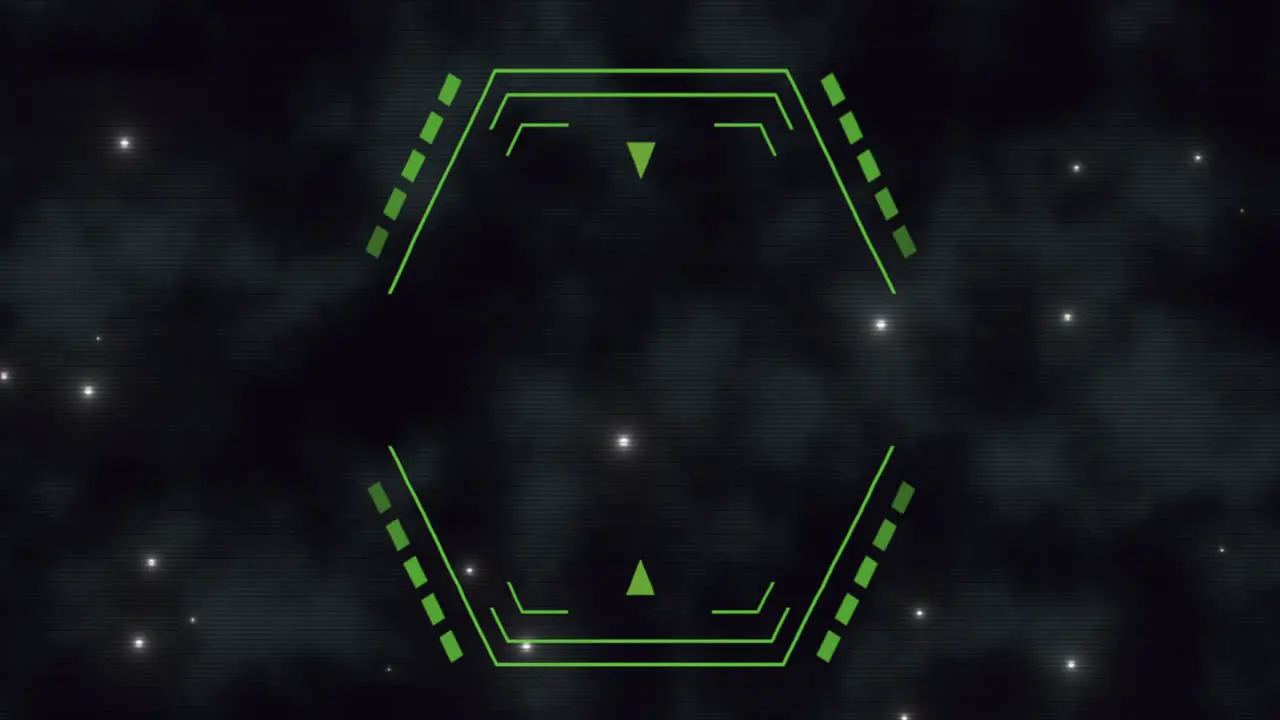 Digital screen with green HUD elements in galaxy