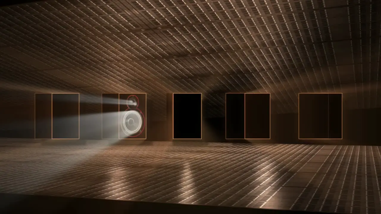 Rotating Speakers in Brown warehouse