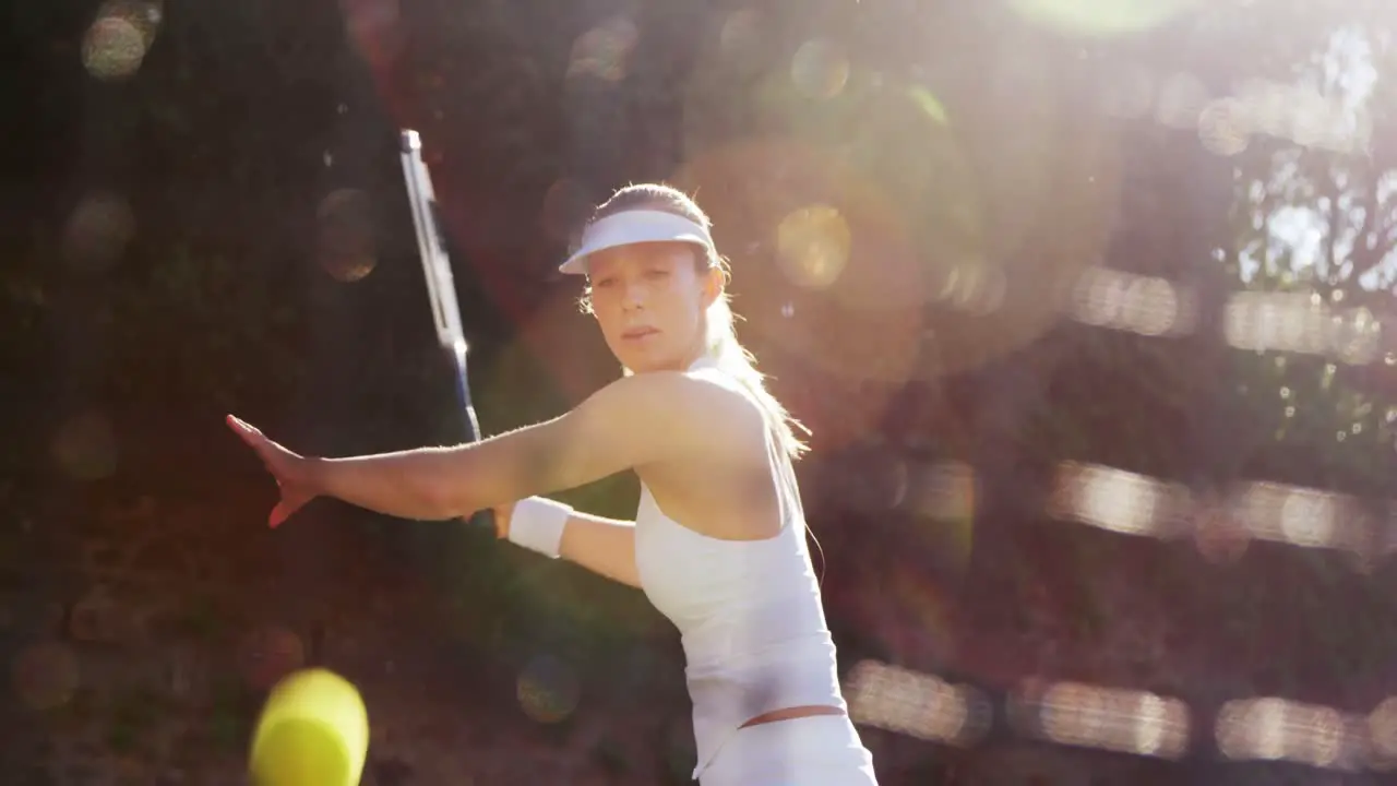 Active sportswoman playing tennis