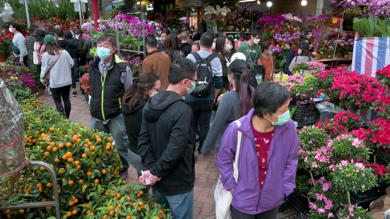 Shoppers buy decorative Chinese New Year theme flowers and plants at a flower market street stall ahead of the Lunar Chinese New Year festivities