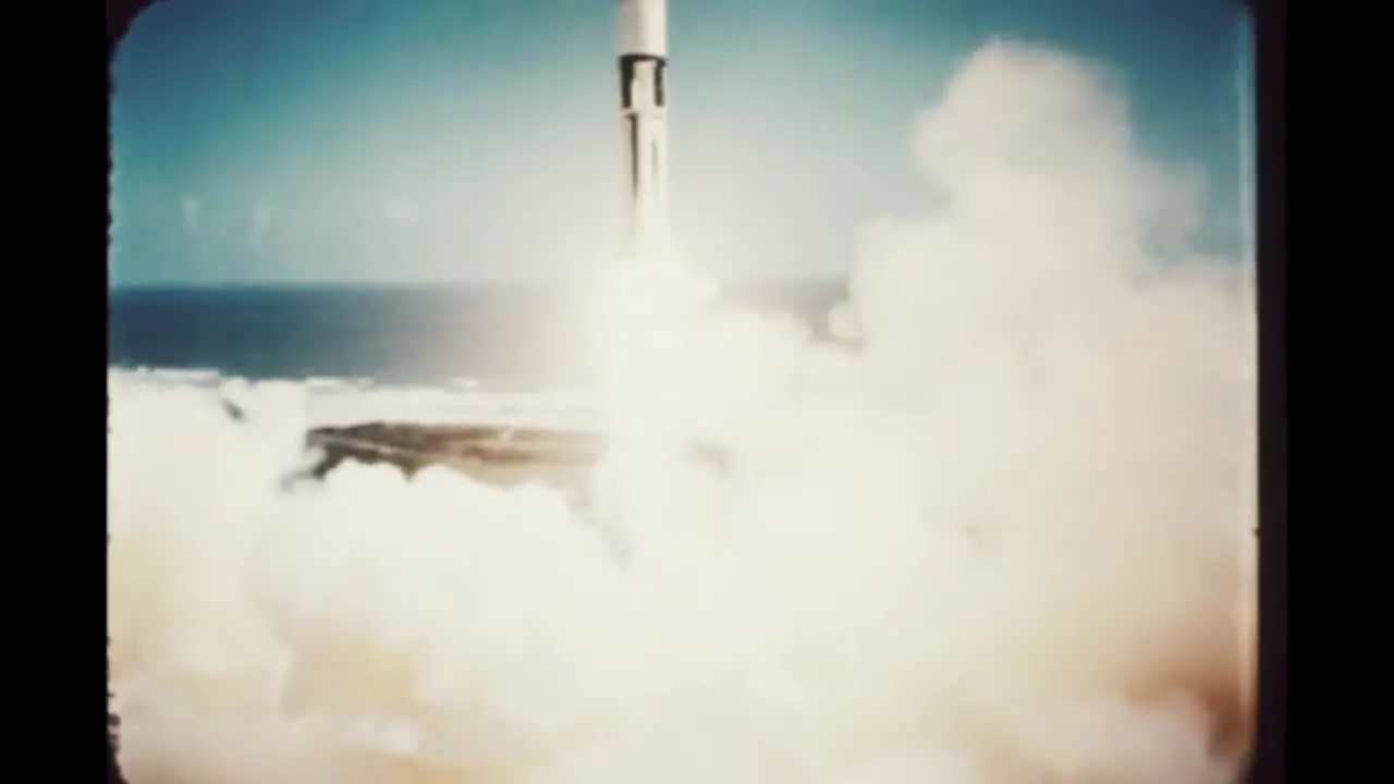 the Apollo 7 In Slow Motion As It Leaves the Launch Pad And Begins Its Ascend Out Of Earths Orbit 1968