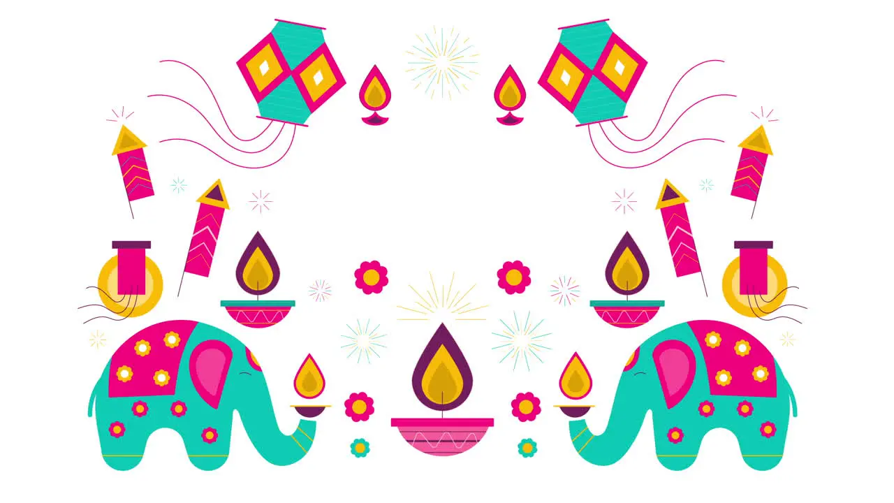 Graphic Animation Celebrating Festival Of Lights Diwali With Traditional Symbols And Happy Diwali Text