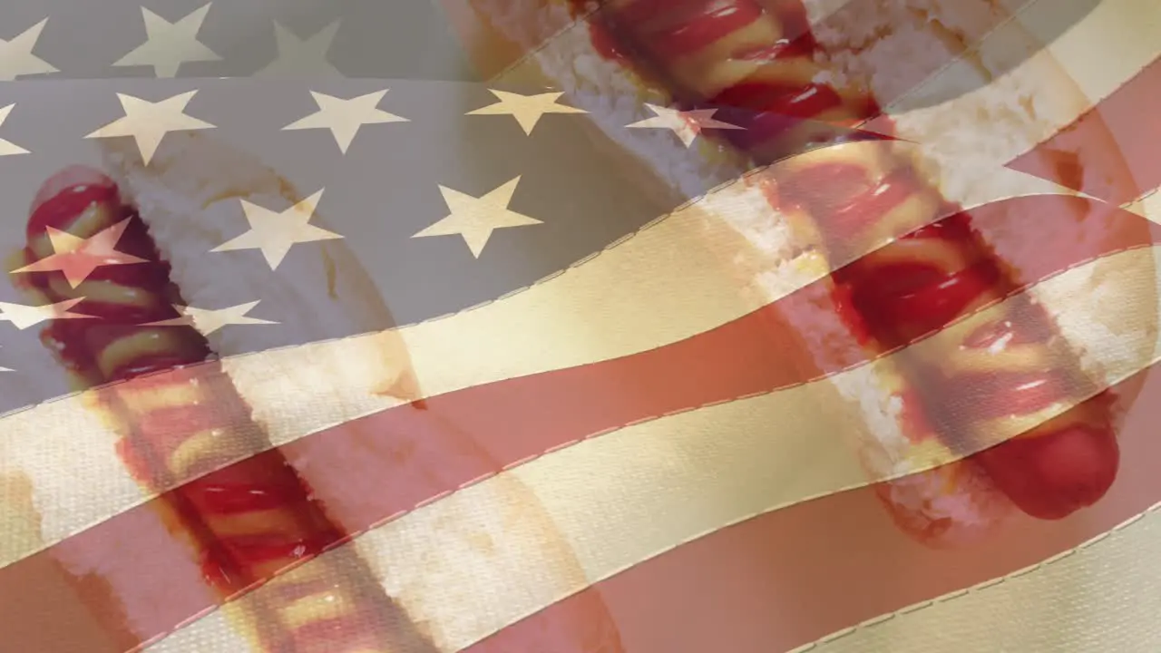 Animation of usa flag over hot dogs