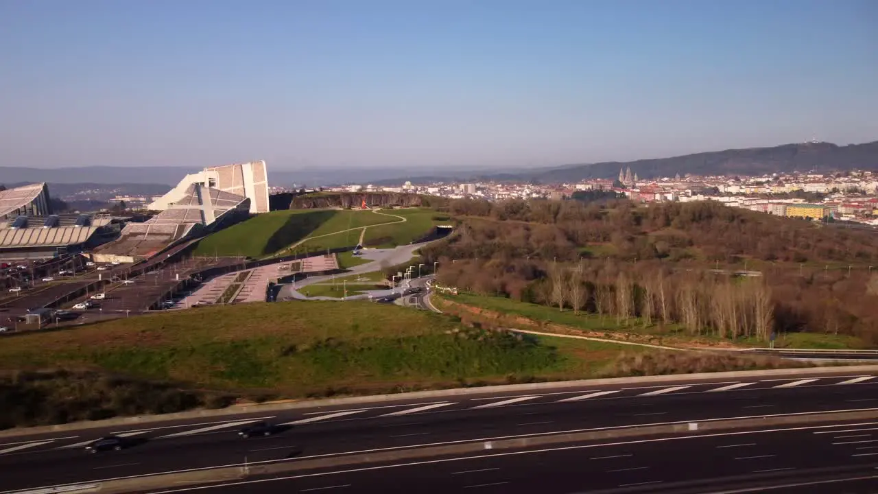 Aerial views of the city of culture and the highway