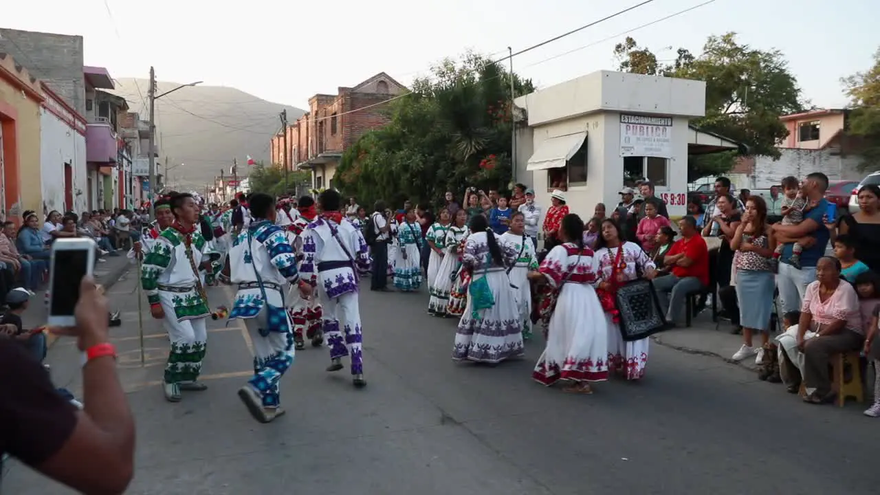 Mexican People Dancing On The Street During XXIV Meeting of Ancestral Dances In Tuxpan Jalisco Mexico